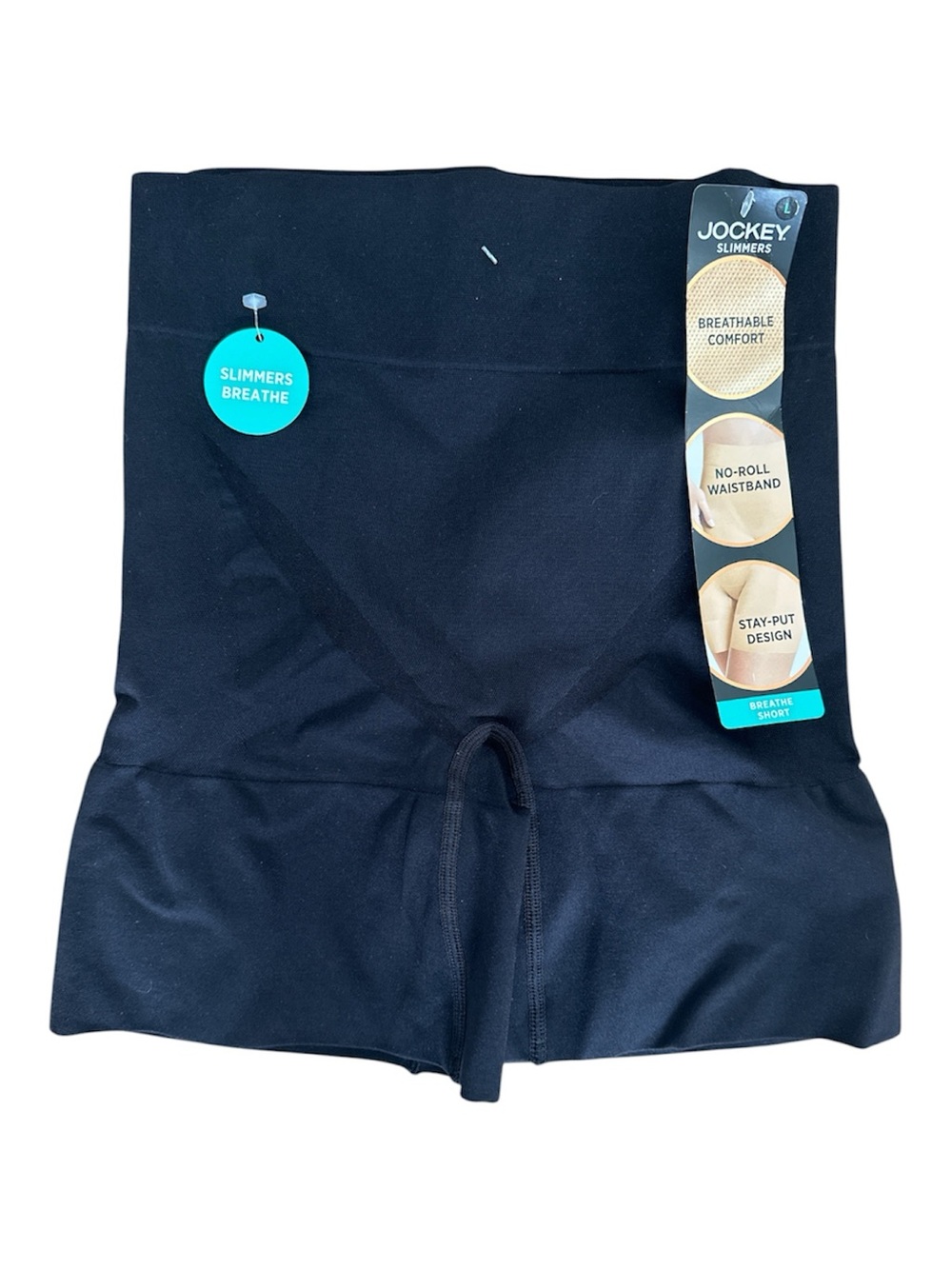 Jockey Slimmers black shapewear shorts large NWT breatheable body in no roll